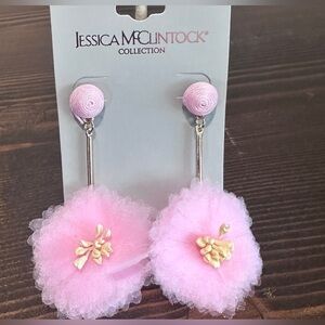 Jessica McClintock Pink Tulle Flower Dangle Drop Earrings Festival